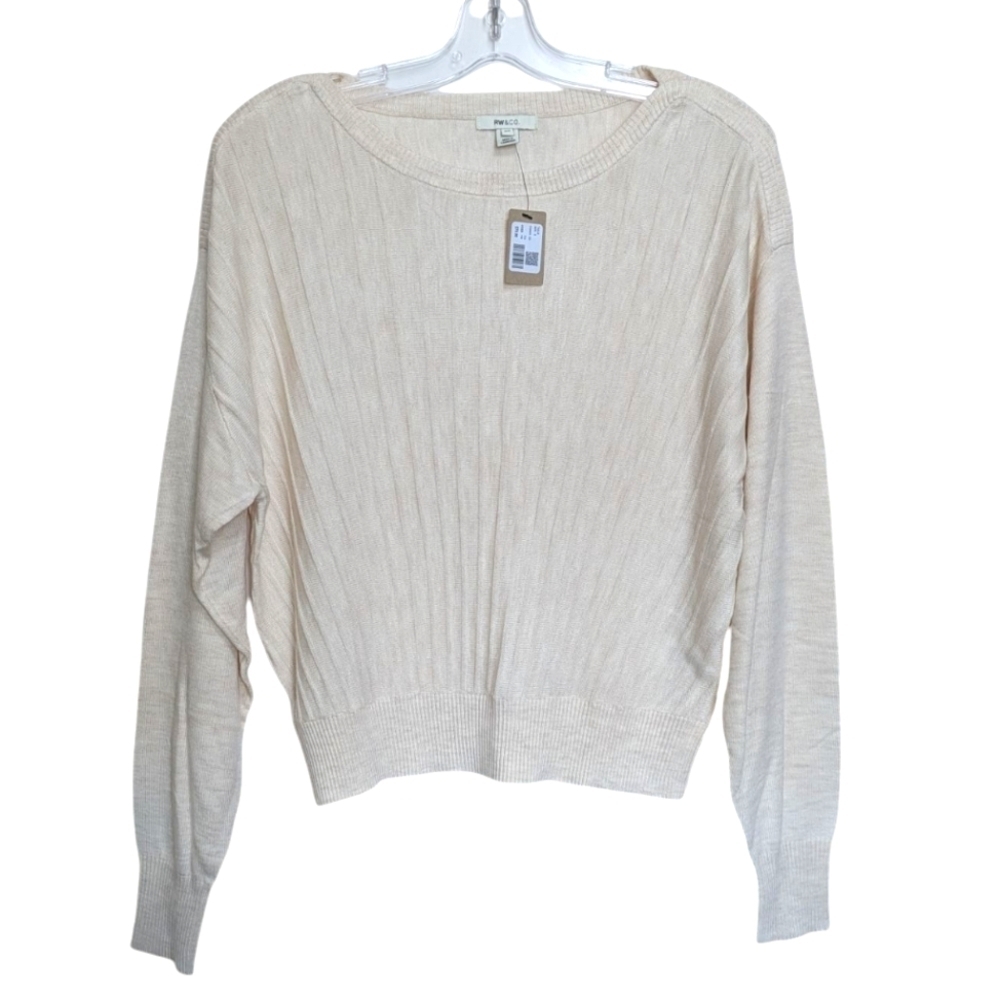 RW&CO. Cream Ribbed Boat Neck Sweater Size Small